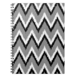 Cuaderno Ikat Chevron Stripes - Gris / Gris, Negro y Blanco