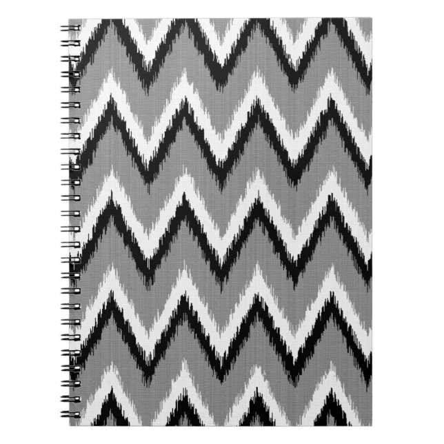 Cuaderno Ikat Chevron Stripes - Gris / Gris, Negro y Blanco (Frente)
