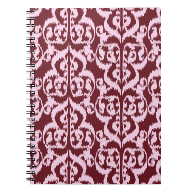 Cuaderno Ikat Moorish Damask - Borgoña y rosa (Frente)