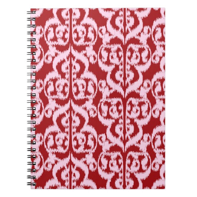 Cuaderno Ikat Moorish Damask - rojo oscuro y rosa (Frente)