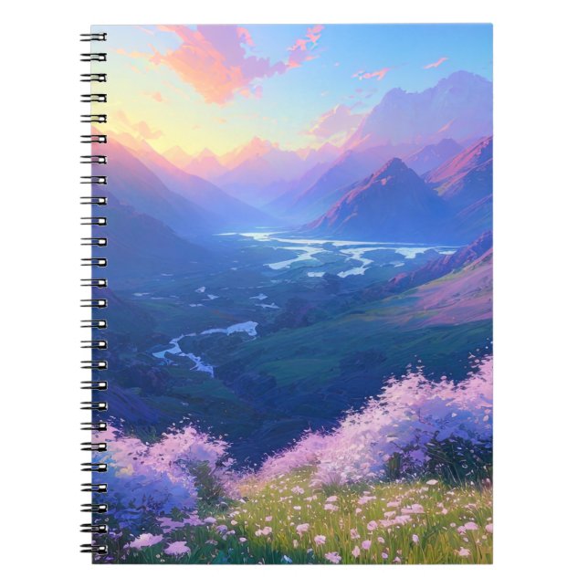 Cuaderno Iluminación al atardecer en el encantador valle (Frente)