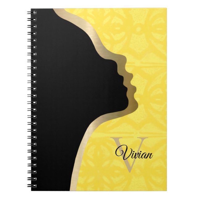 Cuaderno Iluminación Amarillo Batik Negro Y Nombre De Cara  (Frente)