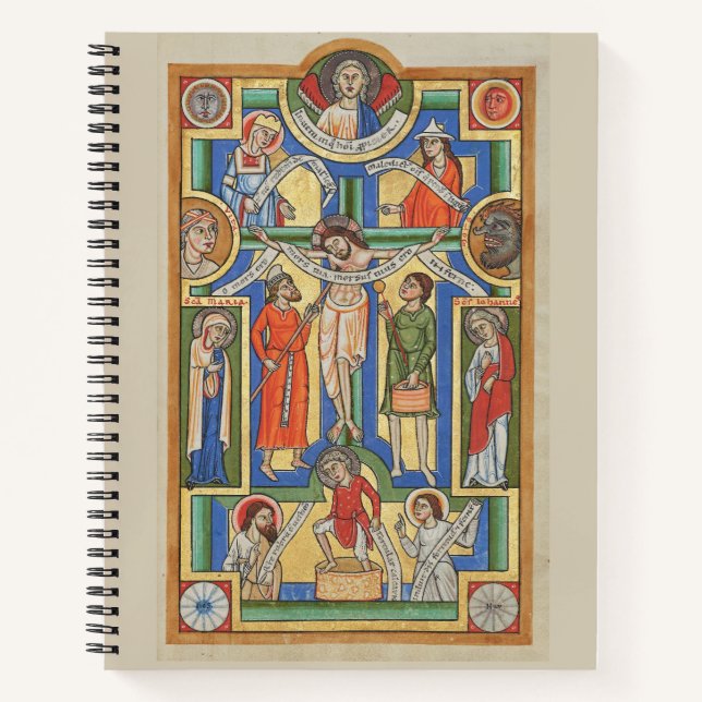 Cuaderno Iluminación medieval crucificada de Jesús (Anverso)