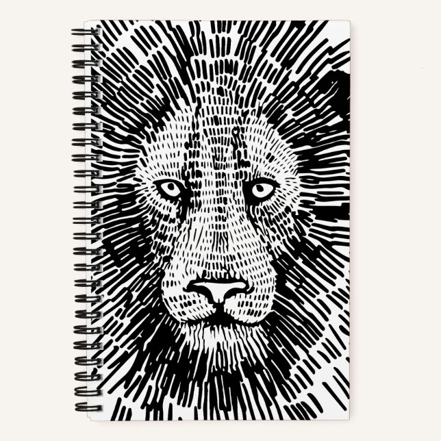 Cuaderno Ilustración abstracta de cara de león audaz (Anverso)