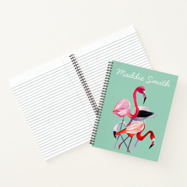Cuaderno Ilustracion acuarela de flamingo rosa divertido (Interior)