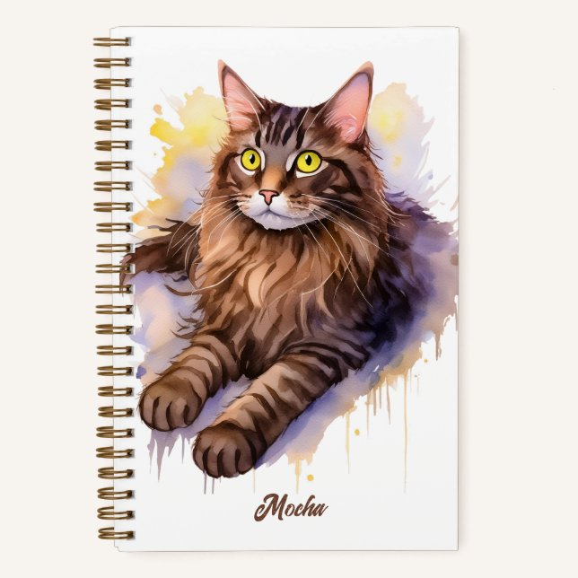 Cuaderno Ilustracion acuarela de gato blanco dulce (Anverso)
