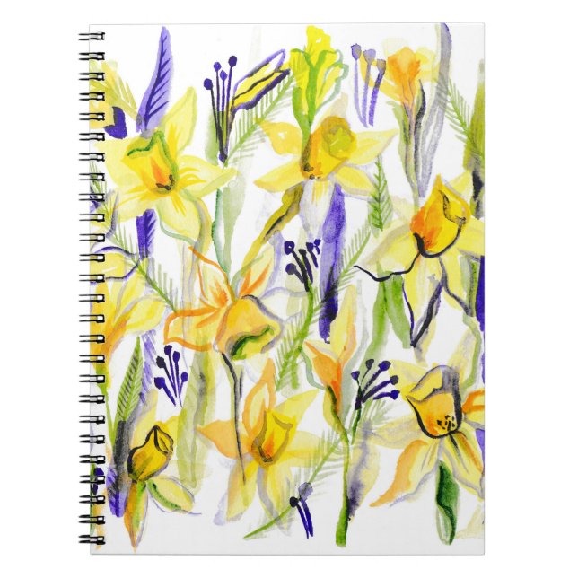 Cuaderno Ilustracion acuarela de los Daffodils amarillos (Frente)