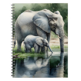 Cuaderno Ilustracion acuático de mamá y bebé elefante