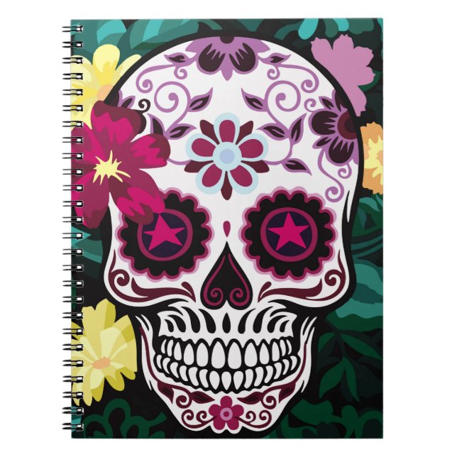 Cuaderno ilustracion artístico de flor de calavera, cráneo, (Frente)