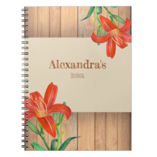 Cuaderno Ilustracion botánico Naranja Rústico Lily