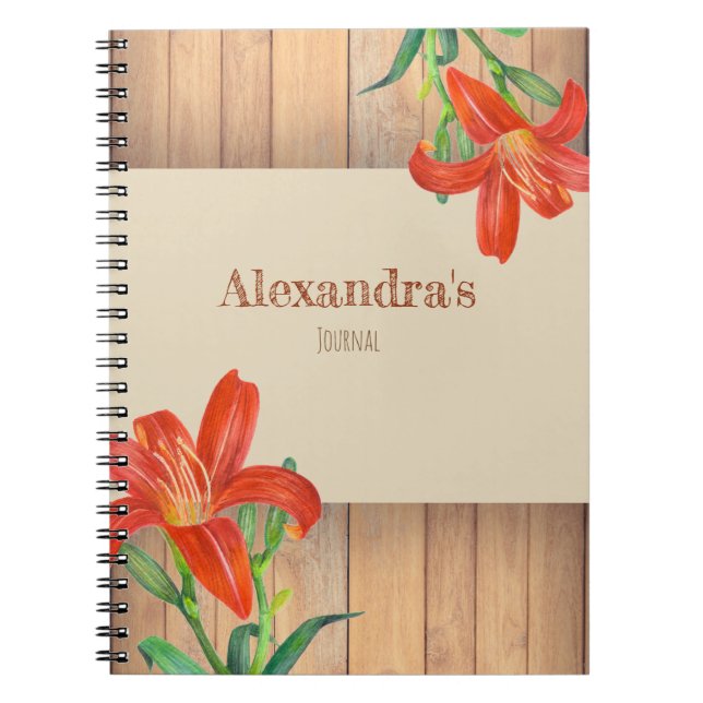 Cuaderno Ilustracion botánico Naranja Rústico Lily (Frente)