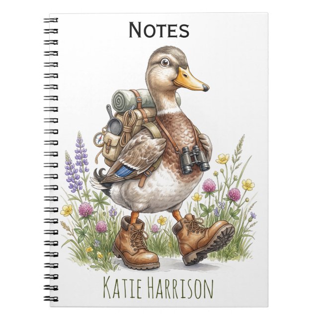 Cuaderno Ilustración caprichosa de un pato de excursión con (Frente)