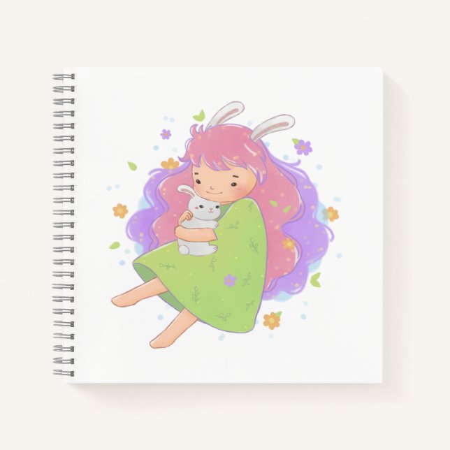 Cuaderno Ilustracion Chica de conejo de primavera (Anverso)