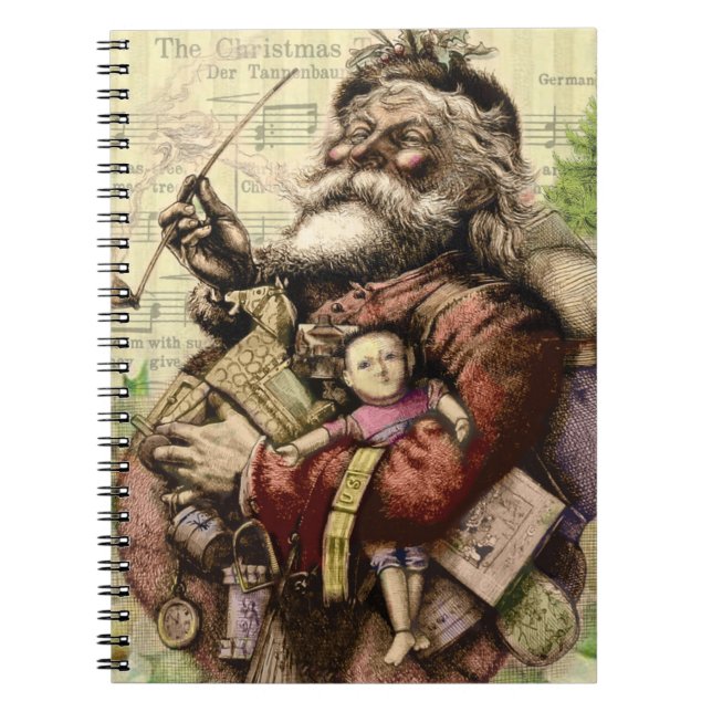 Cuaderno Ilustracion clásico Merry Santa Claus Tree (Frente)