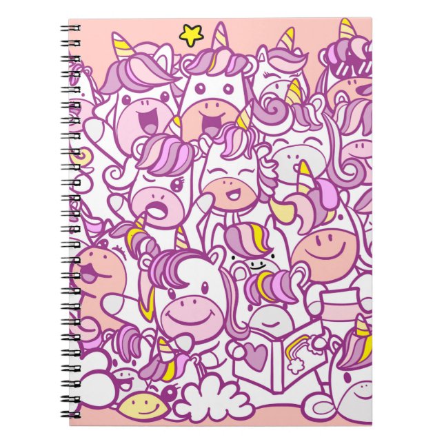 Cuaderno Ilustración, colección de unicornios y ponis lindo (Frente)