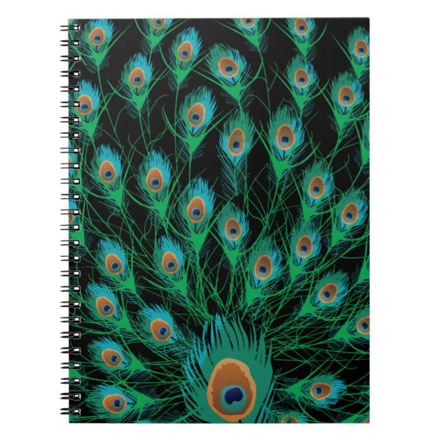 Cuaderno Ilustracion con las plumas del pavo real en negro (Frente)