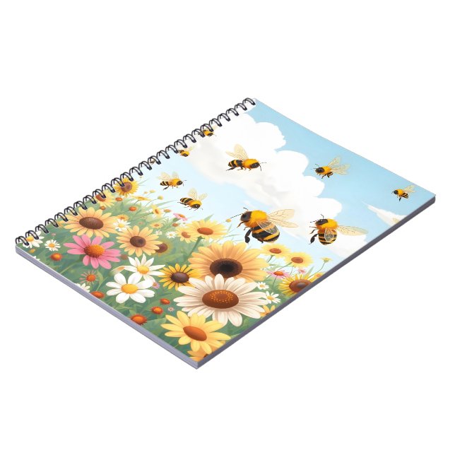 Cuaderno Ilustración de abejas y flores lindas (Lado Izquierdo)