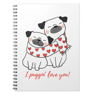 Cuaderno Ilustración de adorable pareja de pug con corazone