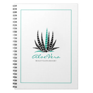 Cuaderno Ilustración de Aloe Vera estilizada en blanco y az