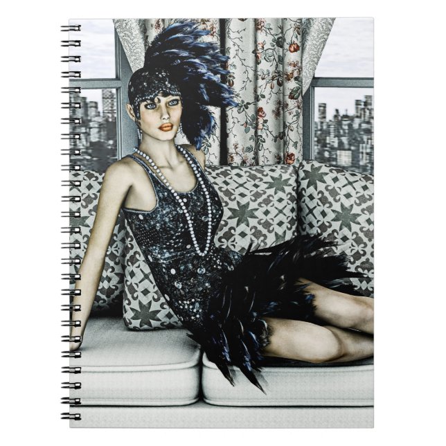 Cuaderno Ilustración de Arte de Moda Flapper de los Rugient (Frente)