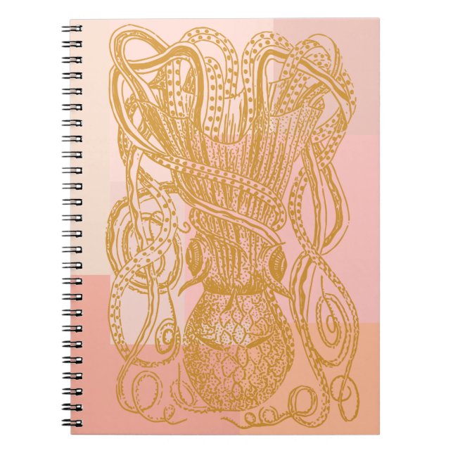 Cuaderno Ilustracion de arte en línea de pulpo blanco en ro (Frente)