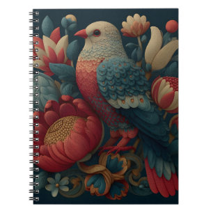 Cuaderno Ilustración de arte popular de un pájaro entre un 