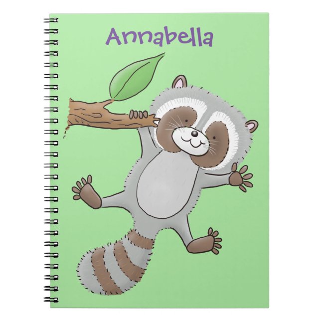 Cuaderno Ilustracion de bebé de raccoon feliz lindo (Frente)