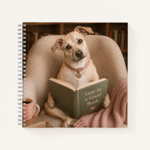 Cuaderno Ilustración de biblioteca en acuarela de perro ley