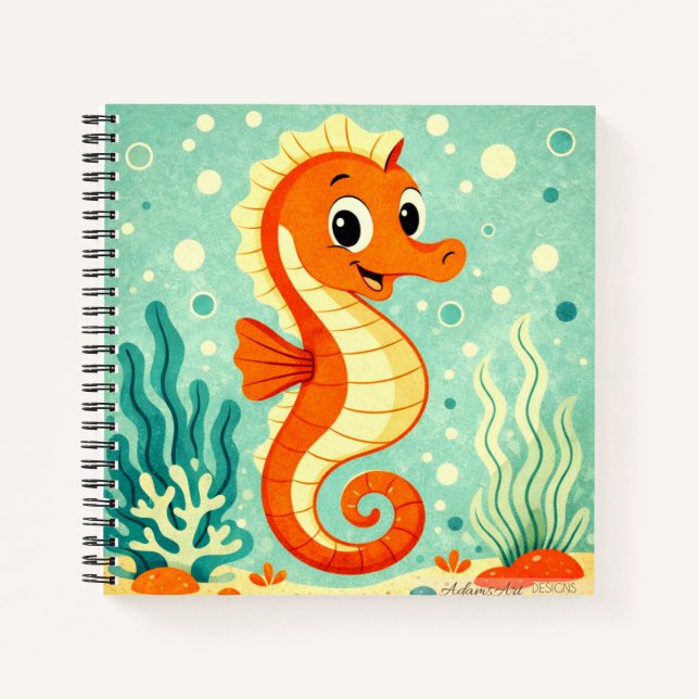 Cuaderno Ilustración de caballito de mar naranja lindo océa (Anverso)
