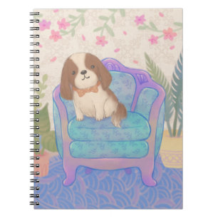 Cuaderno Ilustración de cachorro lindo en sillón vintage