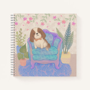 Cuaderno Ilustración de cachorro lindo en sillón vintage