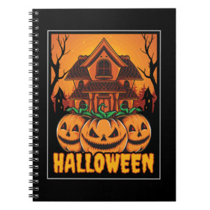 Cuaderno Ilustración de calabaza de casa embrujada de Hallo
