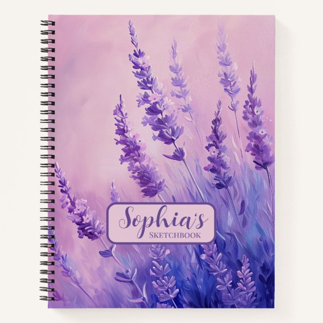 Cuaderno Ilustracion de campo de flores de lavanda (Anverso)
