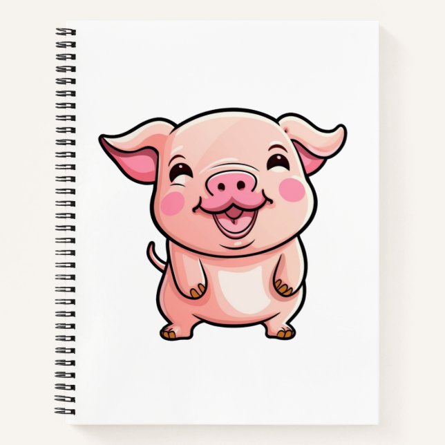 Cuaderno Ilustración de cerdo de dibujos animados (Anverso)