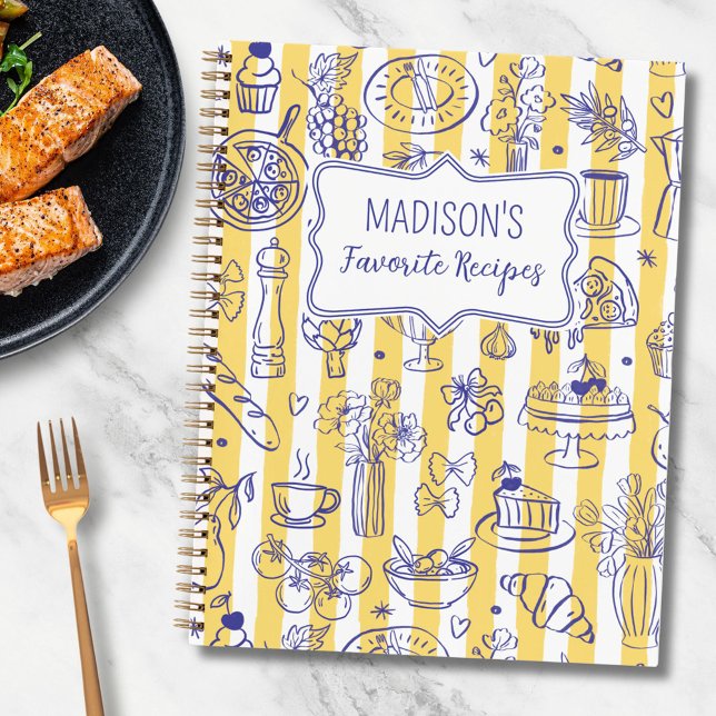 Cuaderno Ilustración de Comida Italiana Caprichosa Amarilla (In situ)