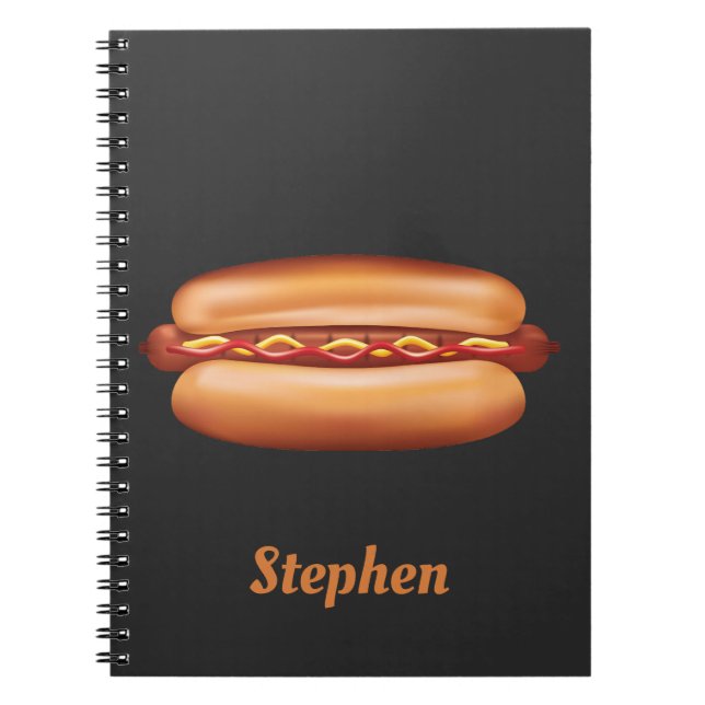 Cuaderno Ilustración de comida rápida de hot dog con nombre (Frente)