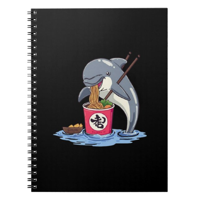 Cuaderno Ilustración de delfín comiendo ramen (Frente)
