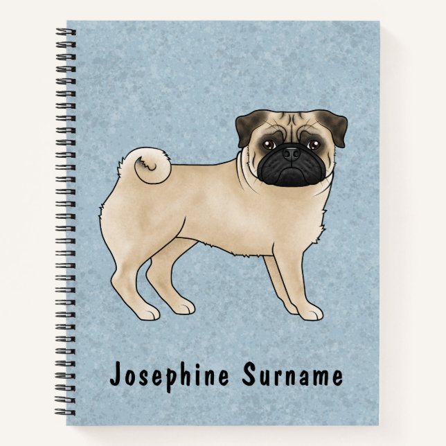 Cuaderno Ilustración de dibujos animados de Pug azul de per (Anverso)