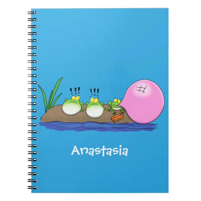 Cuaderno Ilustración de dibujos animados de ranas divertida (Frente)