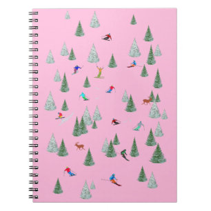 Cuaderno Ilustración de esquí alpino en descenso sobre fond