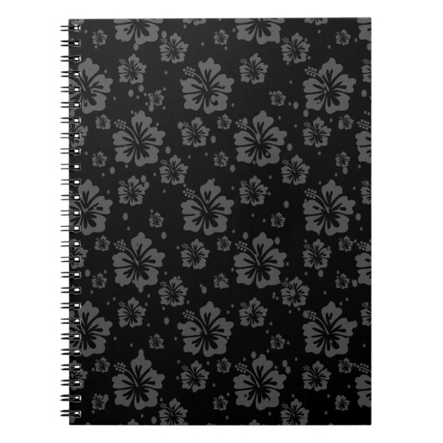 Cuaderno Ilustracion de flores negras sobre fondo negro (Frente)
