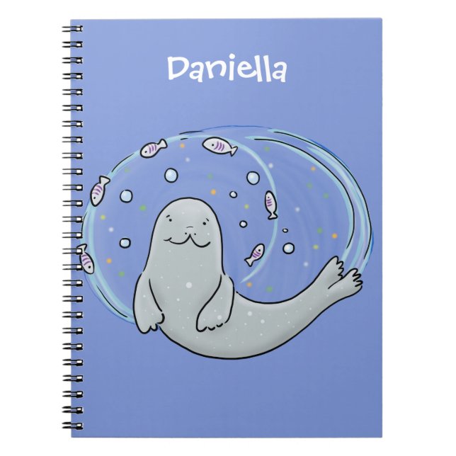 Cuaderno Ilustracion de foca feliz y personalizado azul de  (Frente)