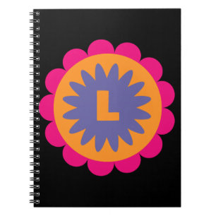 Cuaderno ilustración de formas florales naranja y rosa