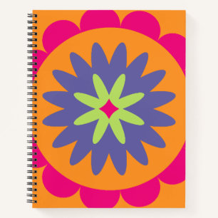 Cuaderno ilustracion de formas florales naranja y rosa