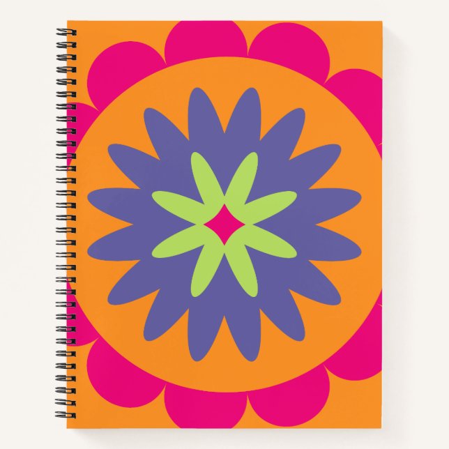 Cuaderno ilustracion de formas florales naranja y rosa (Anverso)