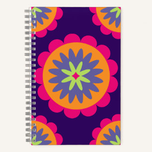 Cuaderno ilustración de formas florales naranja y rosa