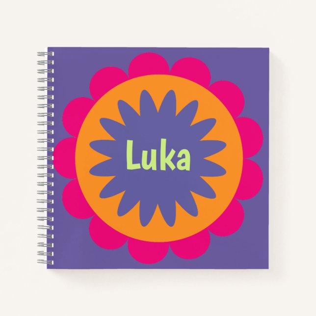 Cuaderno ilustración de formas florales naranja y rosa (Anverso)