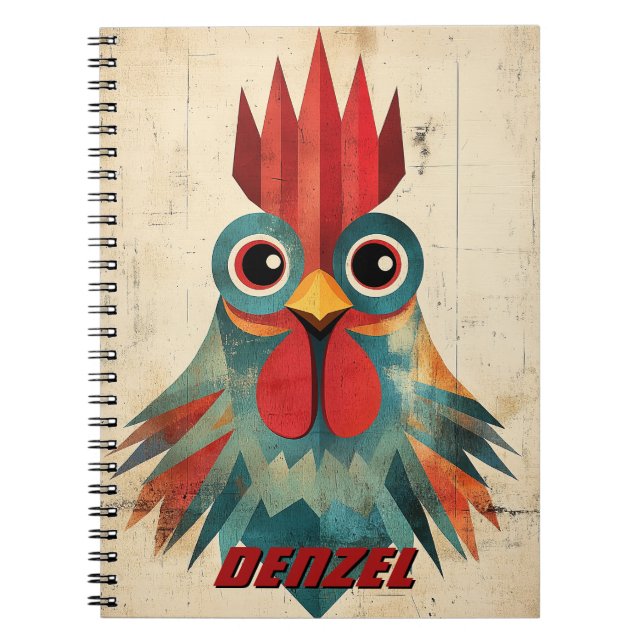 Cuaderno Ilustracion de gallo geométrico (Frente)