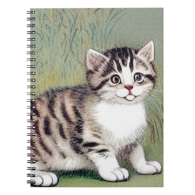 Cuaderno Ilustracion de gatito vintage a rayas (Frente)