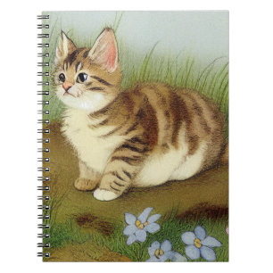 Cuaderno Ilustracion de gatito vintage con flores